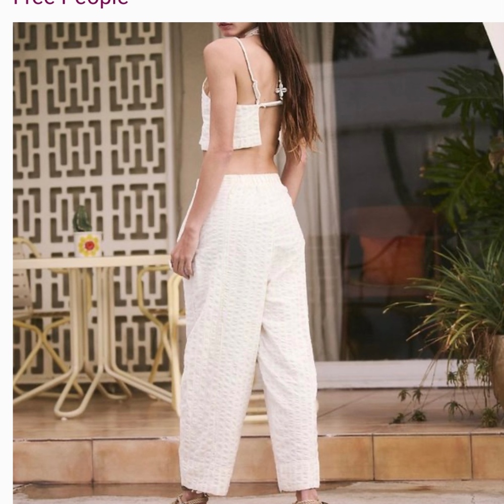 Free People, 2 piece pant set in cream and white woven fabric, size SP